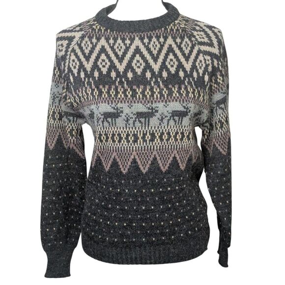 Vintage Kennington California Fair Isle Reindeer Sweater S Wool - Picture 1 of 5